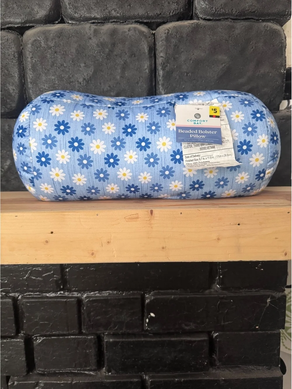 Camping Pillow-  Blue with White and Blue Daisies